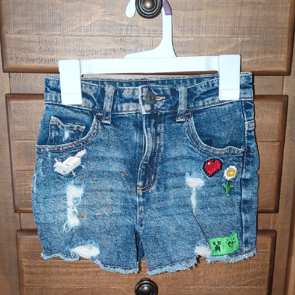 Justice Blue Denim Shorts with Colorful Patches